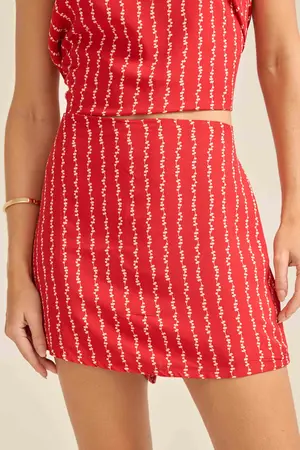 SHORT SAIA BÁSICO VISCOSE ESTAMPADA BRILHO FUNDO VERMELHO G