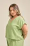 BLUSA MANGA MORCEGO COM FRANZIDO NO OMBRO E DECOTE EM V
