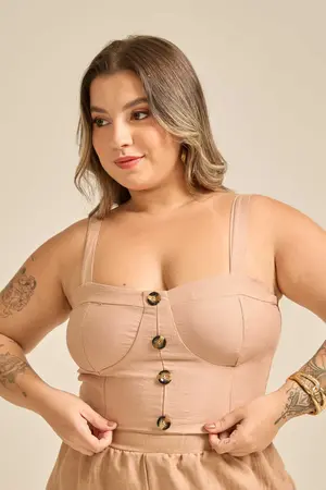 CROPPED CORSETADO COM BOTÕES SÂNDALO G1