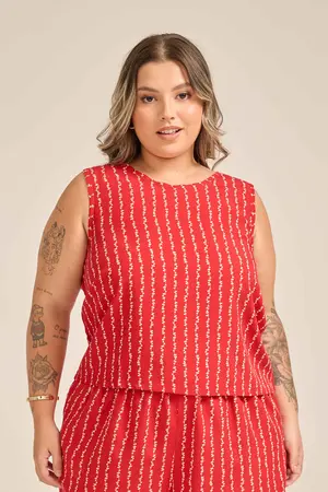 REGATA BÁSICA VISCOSE ESTAMPADA BRILHO FUNDO VERMELHO G1