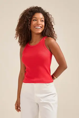 REGATA BÁSICA EM RIBANA CANELADA VERMELHO M