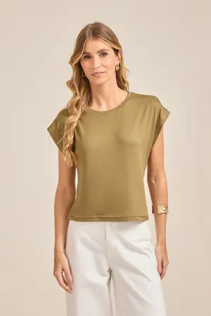 BLUSA EM SUEDE LIGHT LISO COM MANGA JAPONESA VERDE P