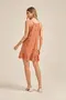 VESTIDO CURTO VISCOSE ESTAMPADA COM ALÇA DE VIÉS E BABADO