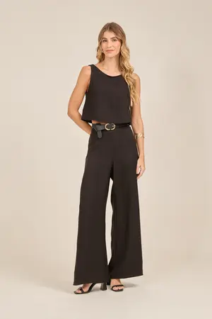 CALÇA BÁSICA EM WOVEN LERIS TWILL PRETO P