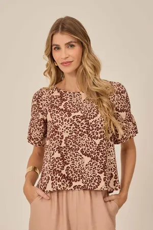BLUSA BÁSICA VISCOSE ESTAMPADA COM BABADO NA MANGA FLORENÇA CLARA P