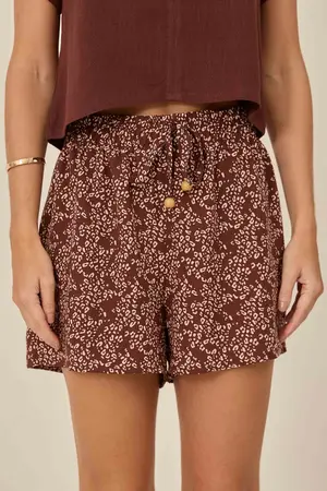 SHORT COM CORDINHA DE VIÉS E PONTEIRA TOQUE DE ONÇA MARROM P