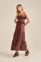 VESTIDO LONGO COM SAIAS MARIA E BABADINHO NO DECOTE