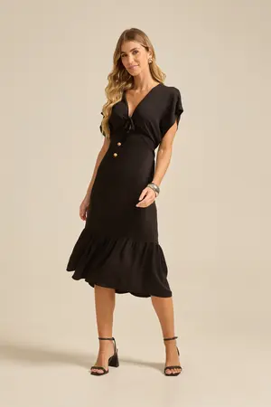 VESTIDO MIDI MANGA MORCEGO PRETO G