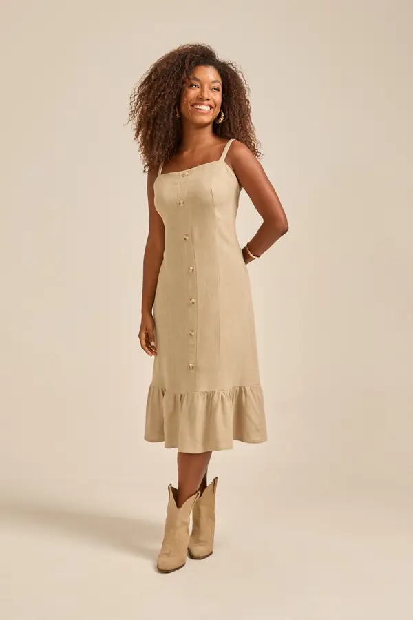 VESTIDO MIDI COM BOTÕES EM LINHO ARIZONA