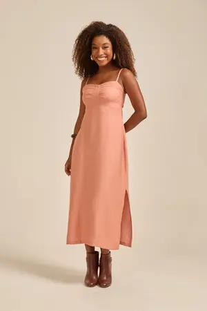 VESTIDO MIDI EM CREPE ROSA CHÁ G