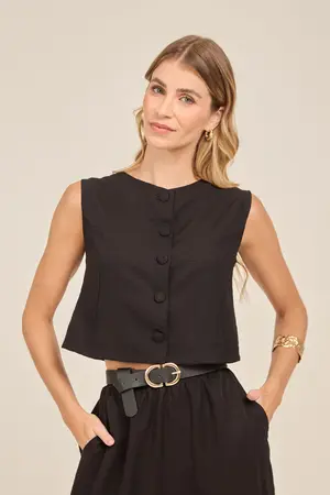 BLUSA COM BOTÕES EM CREPE PRETO M