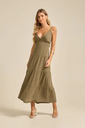 VESTIDO LONGO CROPPED EM LINHO ARIZONA VERDE BALI M