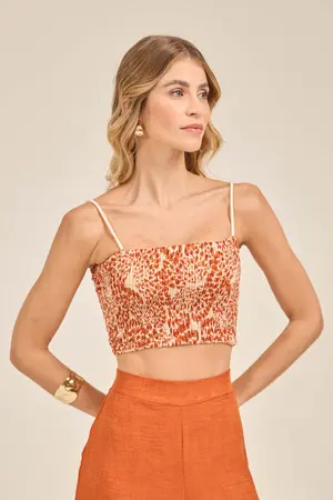 CROPPED VISCOSE ESTAMPADA COM LASTEX E ALÇA DE CORDA  FLORENÇA TERRACOTA M