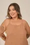 VESTIDO CURTO EM VISCOSE ESTAMPADA COM ALÇA DE VIÉS E BABADO