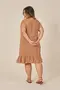 VESTIDO CURTO EM VISCOSE ESTAMPADA COM ALÇA DE VIÉS E BABADO
