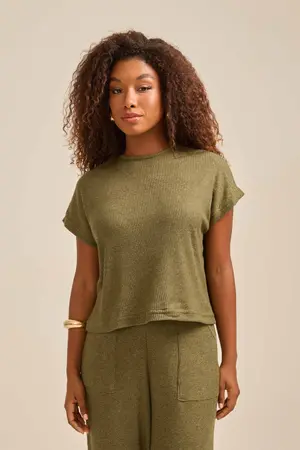 BLUSA EM CANELADO UNIC COM MANGA JAPONESA VERDE BALI G