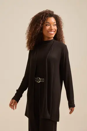 CARDIGAN BÁSICO EM CANELADO UNIC PRETO M