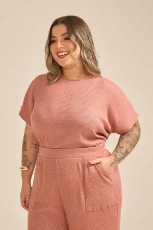 BLUSA EM CANELADO UNIC COM MANGA JAPONESA