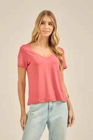 BLUSA SUEDE COM DECOTE V ROSA SERENO P