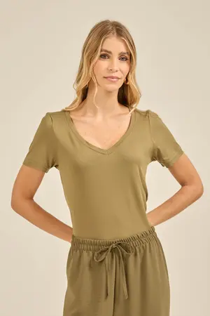 BLUSA SUEDE COM DECOTE V VERDE P