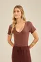 BLUSA SUEDE COM DECOTE V