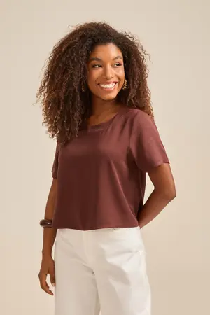 BLUSA EM TWILL COM RECORTE MARROM CAFÉ M