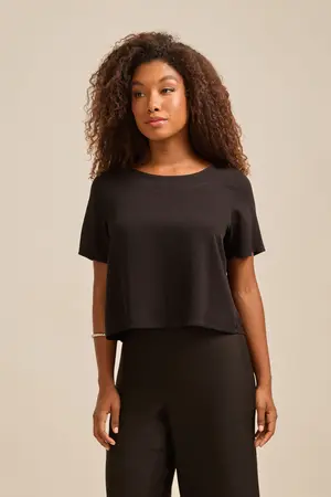 BLUSA EM TWILL COM RECORTE PRETO P