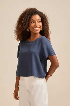 BLUSA EM TWILL COM RECORTE MARINHO G