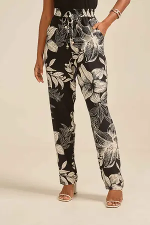 CALÇA COM BOLSO E CORDINHA COM PONTEIRA JARDIM DO AMANHECER ESCURO M