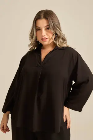 CAMISA COM GOLA E MANGA 3/4 PRETO G1