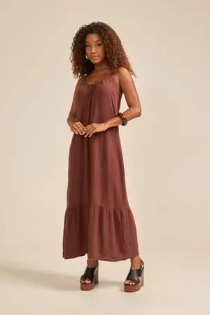 VESTIDO MIDI EM LINHO ARIZONA MARROM CAFÉ M