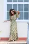 VESTIDO LONGO COM BUSTO FRANZIDO E RECORTE