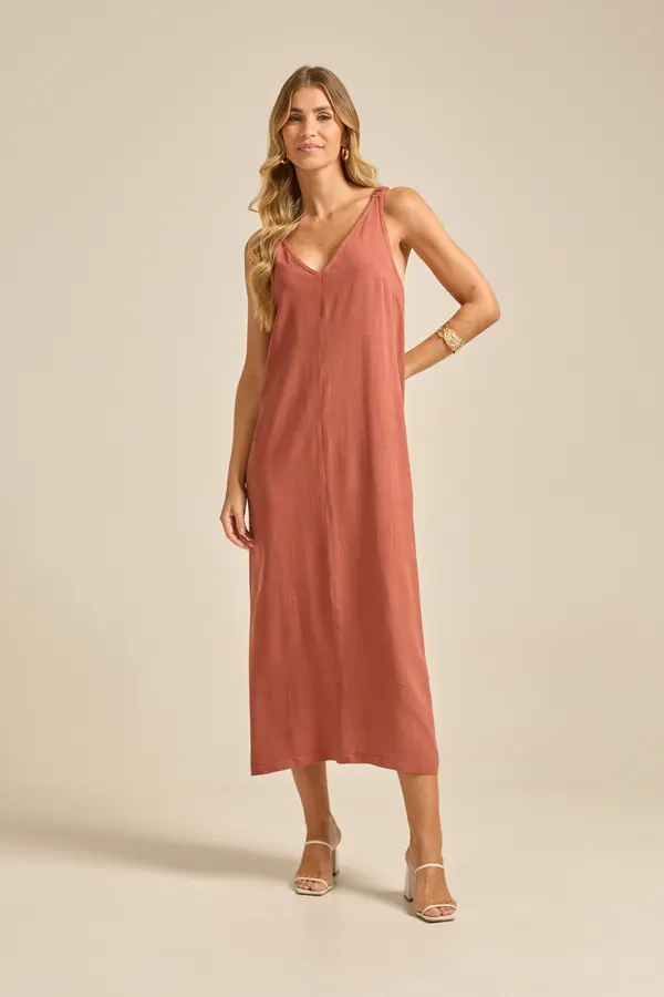 VESTIDO MIDI ALÇA FINA DE ELÁSTICO