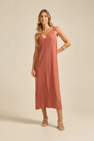 VESTIDO MIDI ALÇA FINA DE ELÁSTICO MARROCOS P