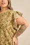 BLUSA BÁSICA VISCOSE ESTAMPADA COM BORDADO NA MANGA