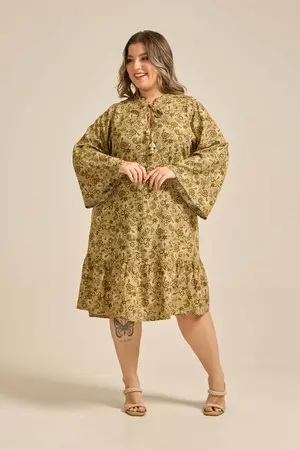 VESTIDO CURTO COM BABADO NA MANGA ENCANTO DAS FLORES VERDE G3