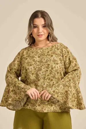 BLUSA COM BABADO NA MANGA ENCANTO DAS FLORES VERDE G3