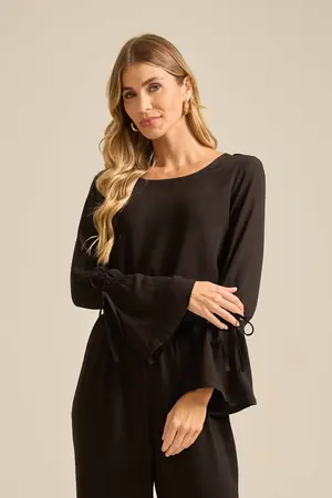 BLUSA MANGA COM BABADO PRETO G