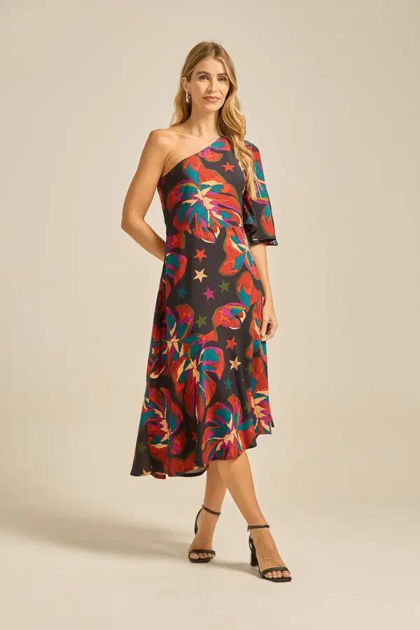 VESTIDO MIDI ASSIMÉTRICO UM OMBRO