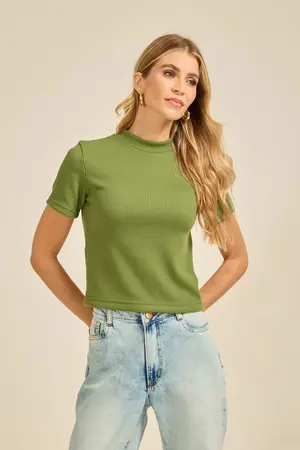 BLUSA COM GOLA CANELADO ONDAS VERDE G