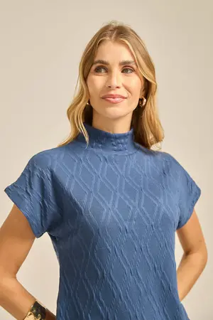 BLUSA GOLA CANELADO LOSANGO AZUL JEANS G