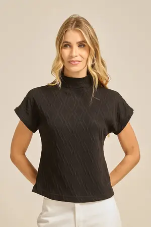BLUSA GOLA CANELADO LOSANGO PRETO G
