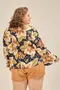 BLUSA COM BABADO NA MANGA ESTAMPA DOCE FLORAL MARINHO