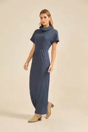 VESTIDO COM GOLA AZUL JEANS M