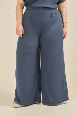 CALÇA PANTALONA COM PREGA AZUL JEANS G1