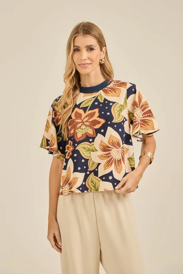 BLUSA ESTAMPA DOCE FLORAL MARINHO