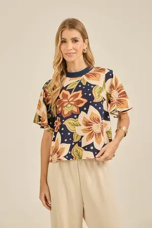 BLUSA ESTAMPA DOCE FLORAL MARINHO DOCE FLORAL MARINHO P