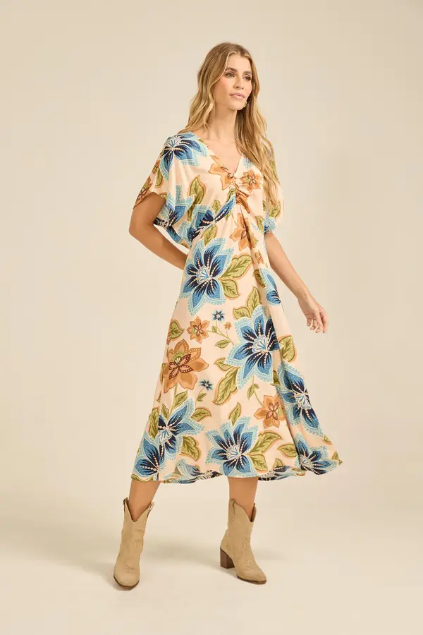 VESTIDO ESTAMPA DOCE FLORAL BEGE