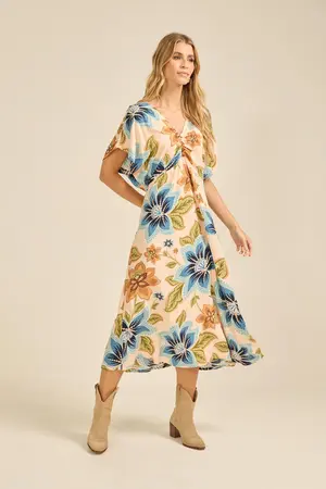 VESTIDO ESTAMPA DOCE FLORAL BEGE DOCE FLORAL BEGE M