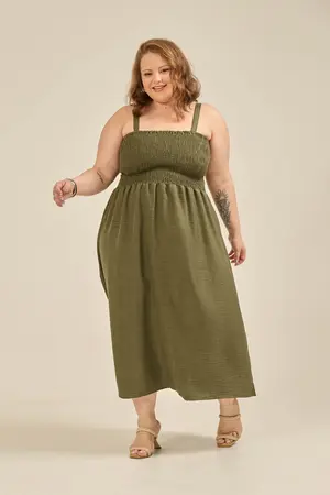 VESTIDO MIDI ALÇA LARGA VERDE BALI G1